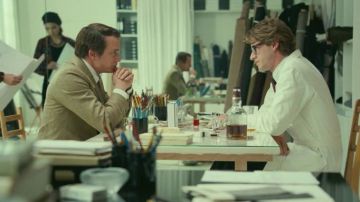 The red nail Polish Pop Art of YSL on the desk of Yves Saint Laurent (Gaspard Ulliel) in Saint Laurent