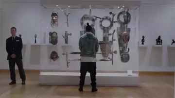 The jean jacket type sherpa of Eric Killmonger (Michael B. Jordan) in a Black Panther