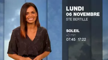 El vestido estampado de Laurence Roustandjee en La météo de M6 del 05/11/2017