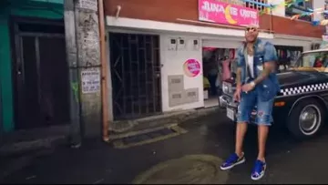 Zapatillas azules bordadas de dragón de Flo Rida en el clip Hola