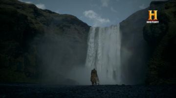 The Skógafoss waterfall in Iceland in season 5 of Vikings