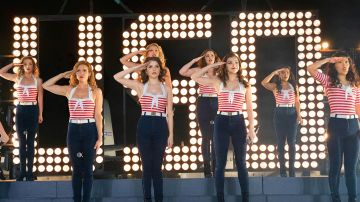 Las botas de terciopelo azul de las Bellas durante su actuación frente a los militares en Pitch Perfect 3