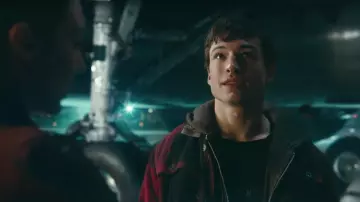 Plaid black and red jacket worn by Barry Allen (Ezra Miller) as seen in Justice League 