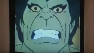The cartoon of The incredible Hulk that looks at Daryl (Barret Oliver) in D. A. R. Y. L.