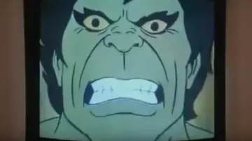 The cartoon of The incredible Hulk that looks at Daryl (Barret Oliver) in D. A. R. Y. L.