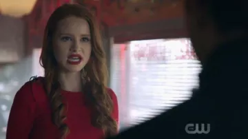 The small sweater red Ted Baker with a knot worn by Cherly Blossom (Madelaine Petsch) in Riverdale, Season 2 Episode 6