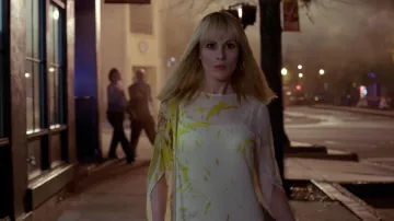 Akris Calendula-Print Georgette Tunic Dress worn by Letty Raines (Michelle Dockery) as seen in Good Behavior S01E01