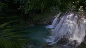 The waterfall is Reach Falls in Jamaica where to go to bathe Brian Flanagan (Tom Cruise) and Jordan Mooney (Elisabeth Shue) in Cocktail