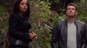 Olivia Pope (Kerry Washington) Belted Leather Peplum Wrap Jacket by Tom Ford in Scandal 7x8