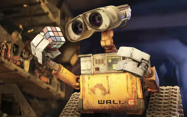 Le robot du film Wall-E joue au Rubik's Cube.