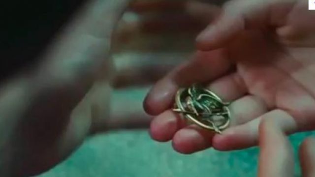 The replica of the pin jay mocking Katniss Everdeen (Jennifer