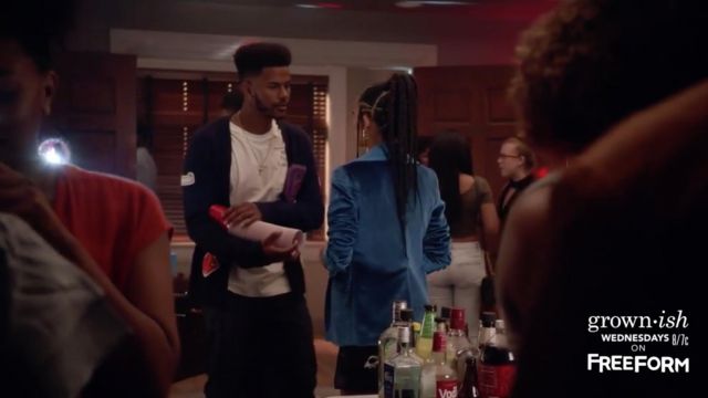 Opening Ceremony blue jacket worn by Aaron Jackson (Trevor Jackson) in Grown-ish S01E02