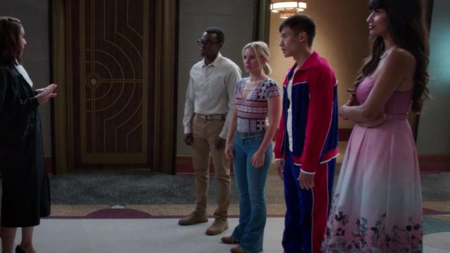 The pink dress flowered one of Ms. Al-Jamil (Jameela Jamil) in The Good Place S02E11