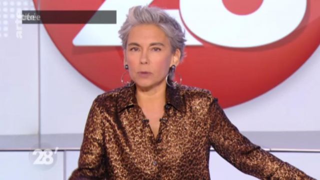 La chemise en soie léoparde de Elisabeth Quin dans 28 minutes du 19/09/2017