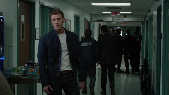 Blue Jacket worn by Steve Rogers (Chris Evans) as seen in Captain America:  The Winter Soldier | Spotern