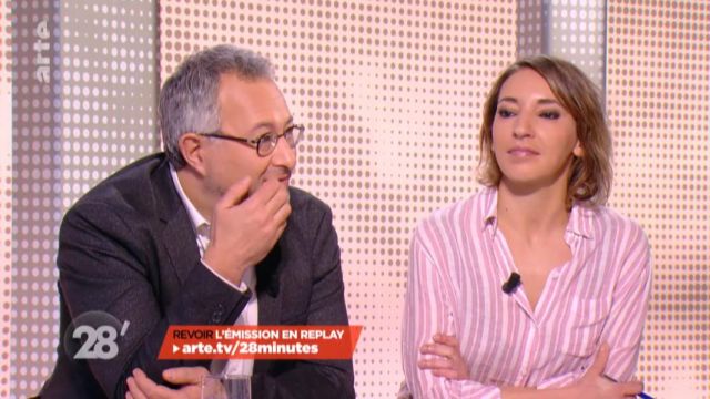 Camisa a rayas rosa de Nadia Daam en 28 minutos a partir del 13/02/2018