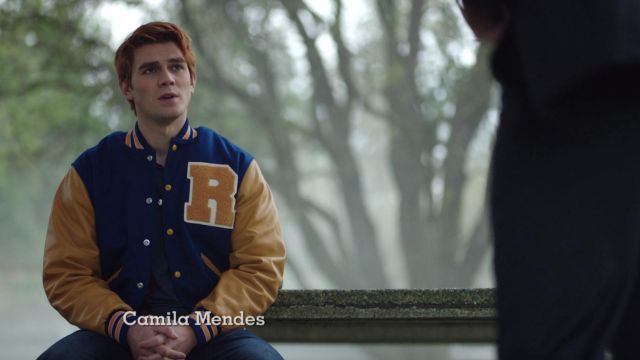 Varsity "R" Jacket in yellow and blue worn by Archie Andrews (K.J. Apa) as seen in Riverdale TV show (Season 2 Episode 1)