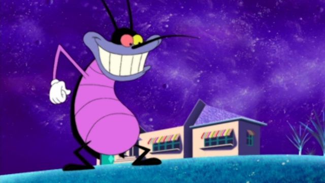 la réplica de felpa de la cucaracha púrpura en la caricatura Oggy y las cucarachas