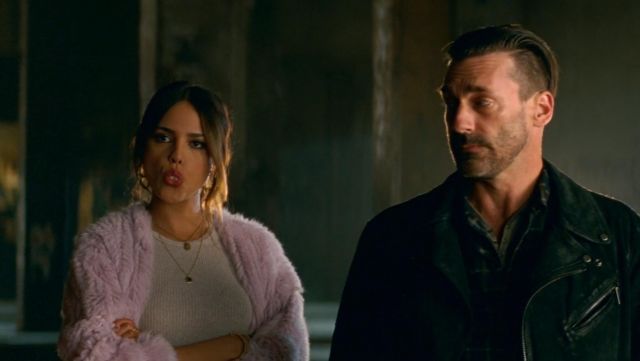 Lavender Fur Coat worn by Monica / Darling (Eiza González) as seen in Baby Driver