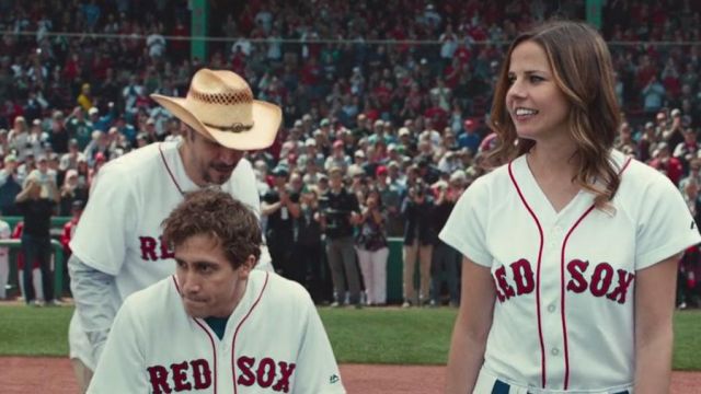 The jersey Red Sox white Jeff Bauman (Jake Gyllenhaal) in Fenway Park in  the movie Stronger