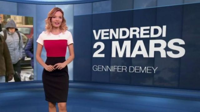 The dress colorblock white black red of Gennifer Demey in The weather of M6 of 02/03/2018