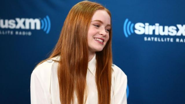 Sadie Sink's (Max in Stranger Things 2) silk blouse during an interview on SiriusXM