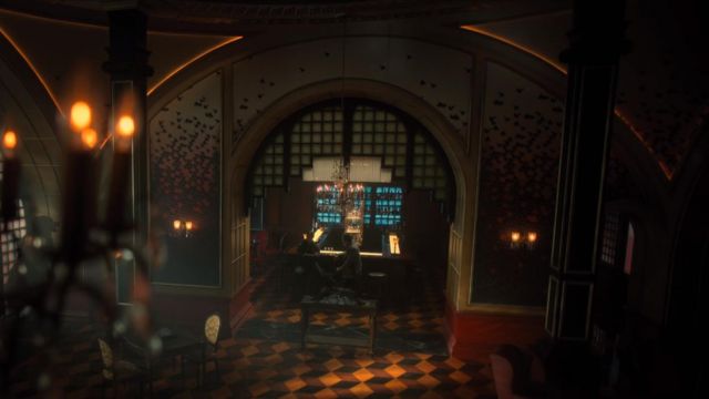 Hotel Raven flying birds wall decor in Altered Carbon 1x05