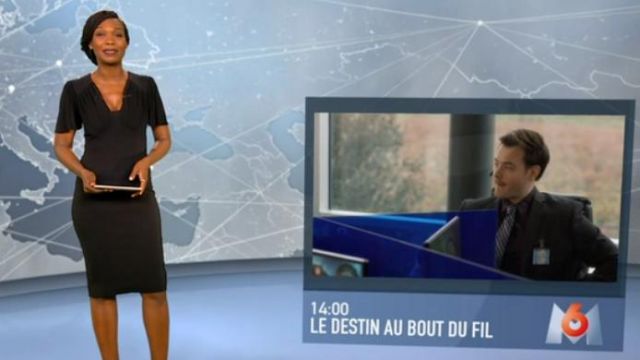 La robe noire à empiècements à fronces et manches à volants de Kareen Guiock dans Le 12:45 du 12/04/2018