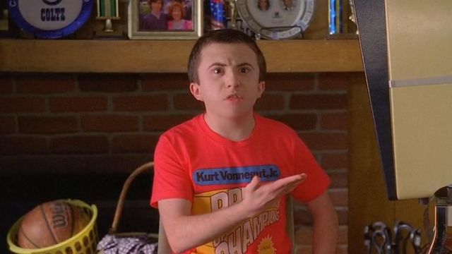 'Breakfast of Champions' tee shirt worn by Brick Heck (Atticus Shaffer) as seen On the Middle S08E20