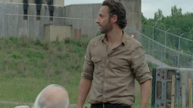 Beige western shirt worn by Rick Grimes (Andrew Lincoln) as seen