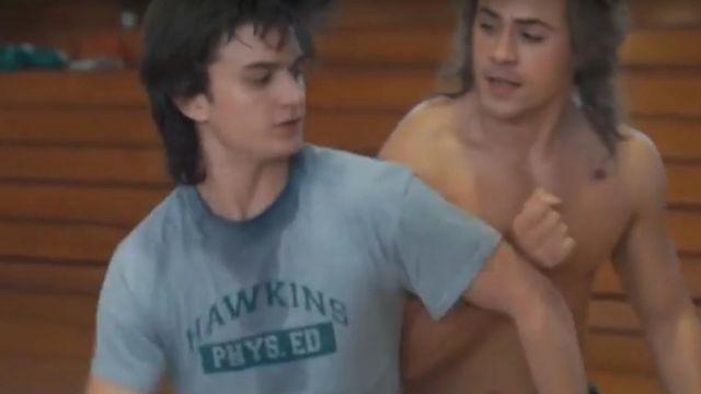 Hawkins Phys Ed tee shirt worn by Steve Harrington (Joe Keery) as seen in Stranger Things S02E03