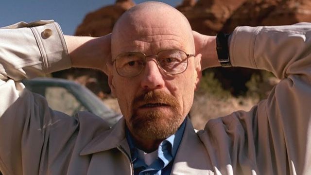 The skull in latex bald effect of disguise as Walter White (Bryan Cranston) in the series Breaking Bad S05E13