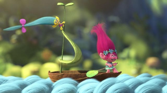 La perruque de Poppy dans le dessin animé Les trolls