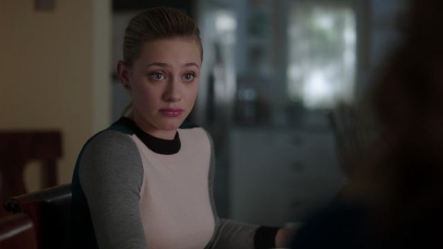 Ted Baker Avri­lyn Color-blocked Sweater worn by Betty Cooper (Lili Reinhart) as seen in Riverdale S02E20