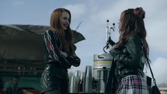 The Kooples Lea­ther Shorts with But­ton De­tails worn by Cheryl Blossom (Madelaine Petsch) as seen in Riverdale S02E22