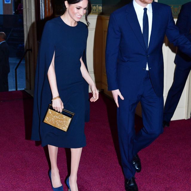 The shoes color navy blue Manolo Blahnik Meghan Markle at the anniversary concert of the Queen