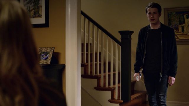Black Suede Jacket with grey zipper worn by Clay Jensen (Dylan Minnette) as seen in 13 Reasons why S02E01