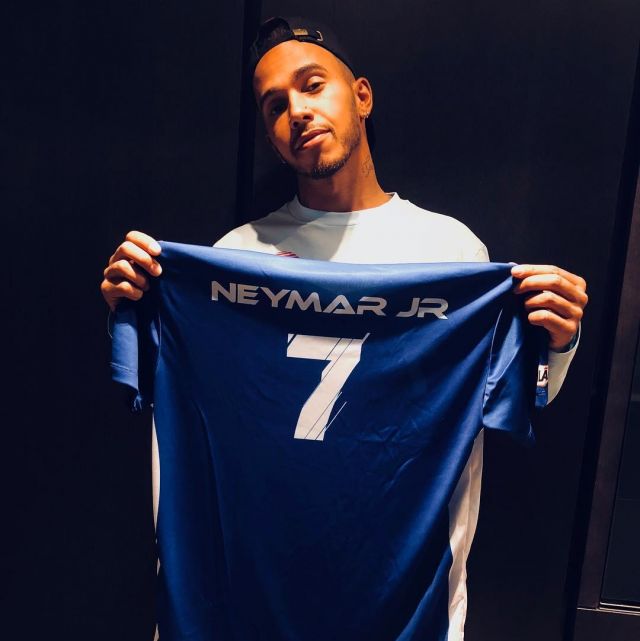 Pilao X Neymar Jr jersey worn by Lewis Hamilton on Instagram