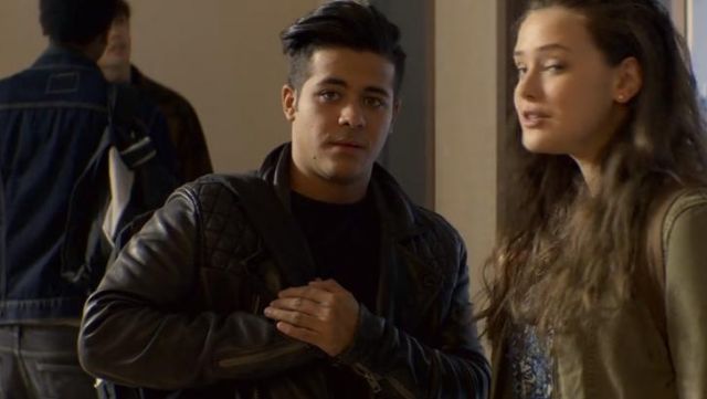 AllSaints Mens Conroy Leather Biker Jacket worn by Tony Padilla (Christian Navarro) seen in 13 Reasons Why S02E10