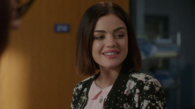 H&M Satin Bomber floral Jacket in black worn by Stella Abbott (Lucy Hale) as seen in Life Sentence S01E06