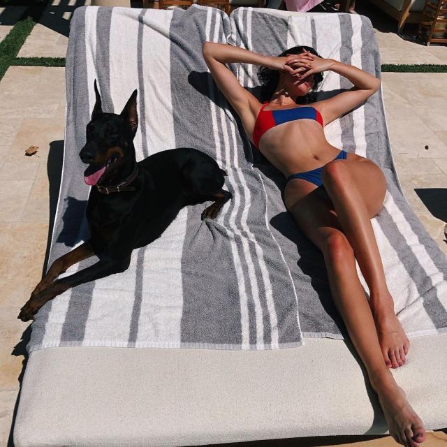 Le bikini Solid & Striped bleu et rouge de Kendall Jenner sur sa page Instagram
