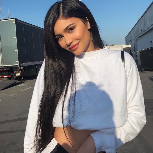 The sweatshirt crop top white worn by Kylie Jenner on his post instagram