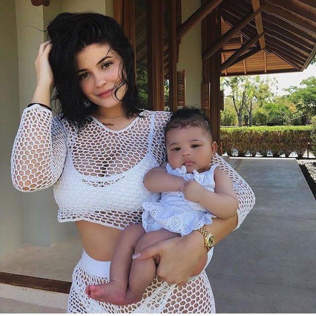 The swimsuit worn by Stormi Webster saw on a fanpage instagram of Kylie Jenner