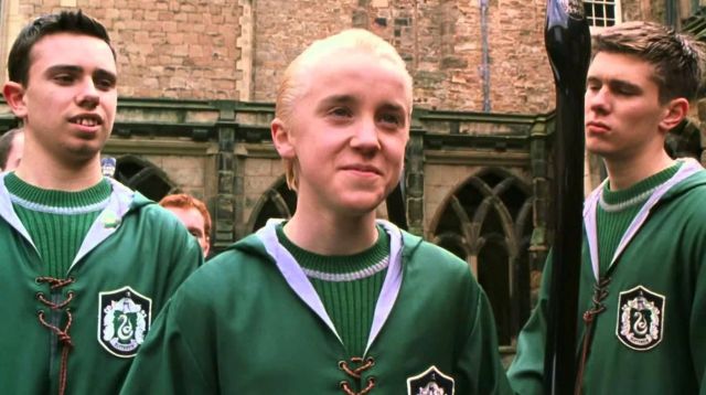 The pull of Quidditch house Slytherin Draco Malfoy (Tom Felton) in Harry Potter and the goblet of fire