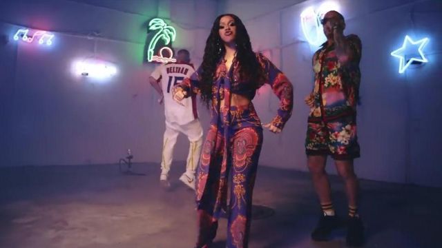 Gucci Shirt printed in Web worn Bad Bunny in Cardi B, Bad Bunny & J Balvin  - I Like It [Official Music Video]