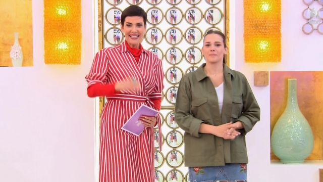 La Robe chemise rouge à rayures de Cristina Cordula dans #LRDS Les reines du shopping du 08/06/2018