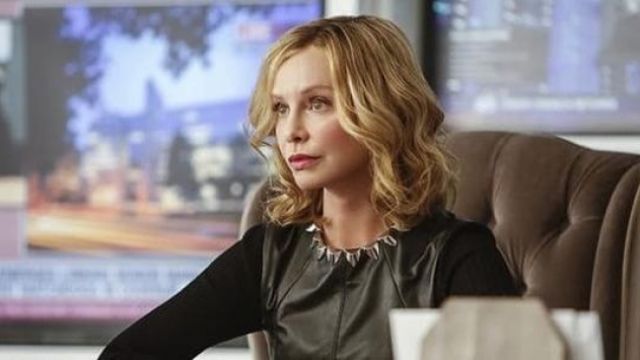 The leather dress and black-Cat Grant (Calista Flockhart) in Supergirl