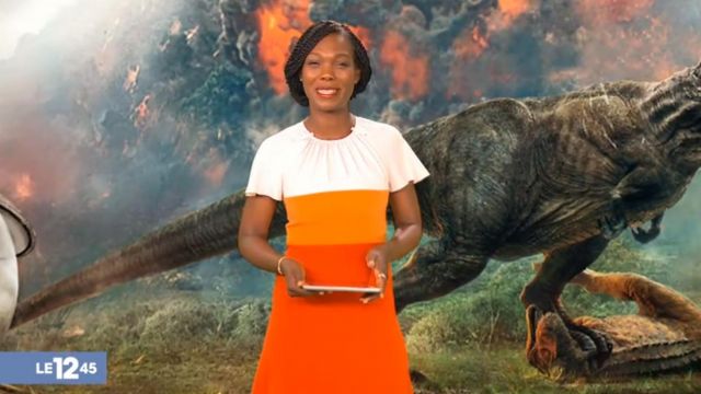 The Dress tricolor short sleeves volantées of Kareen Guiock in The 12:45 to M6 of the 05/06/2018 (available in blue / black / white)
