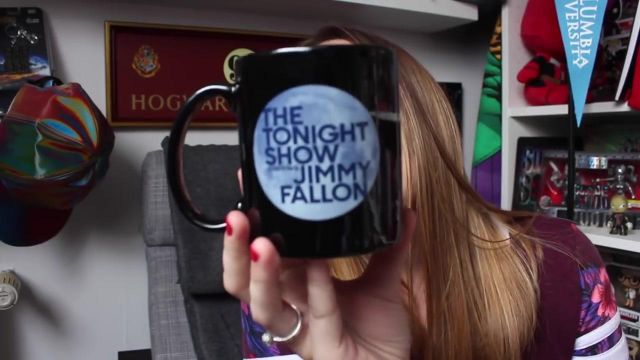 The mug on The Tonight Show Starring Jimmy Fallon in the video youtube Haul nyc with addresses and surprise by Fancy Fanny