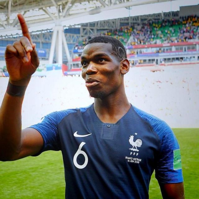 The football shirt of the team of France of football 2018 Nike worn by Paul Pogba on Instagram